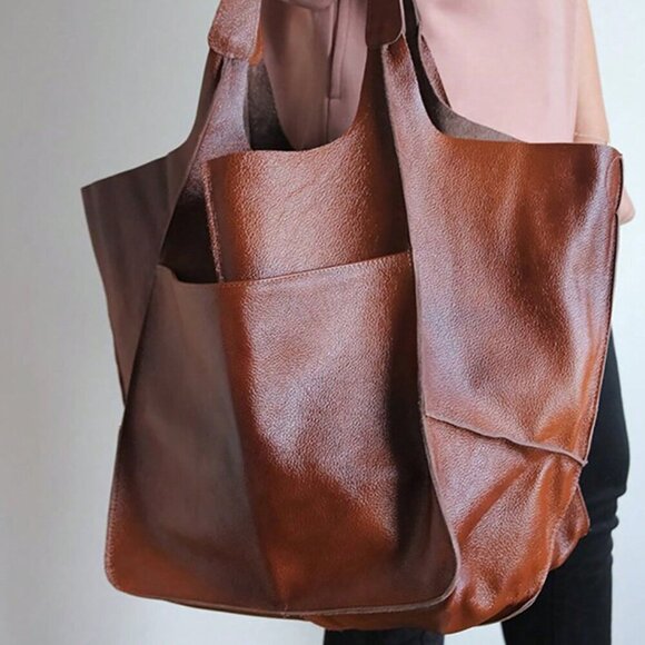 Brown Casual Women's Vintage Retro Large Capacity Tote Bag - Picture 2 of 7